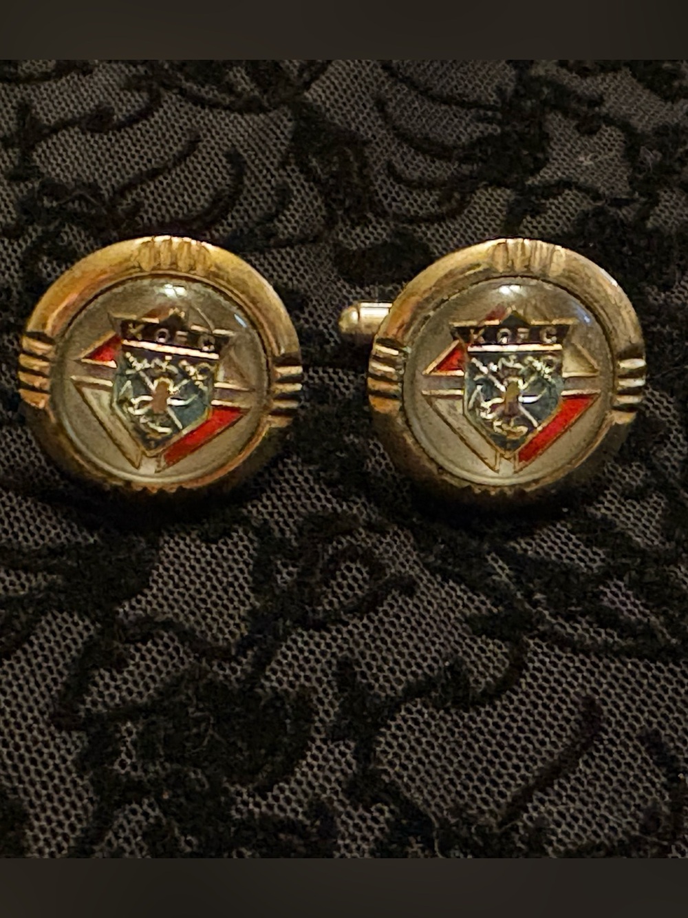 Vintage Knights of Columbus Gold Tone Crest Cufflinks